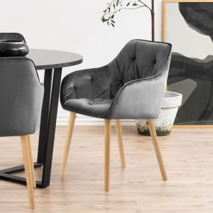 Kari armstoel | naturel oak onderstel | stof Vic - donkergrijs