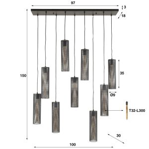 Randall hanglamp 5+4 tube mesh - artic zwart