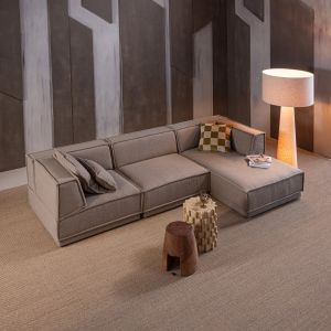 Woood Manu chaise longue bank rechts grove chenille - naturel