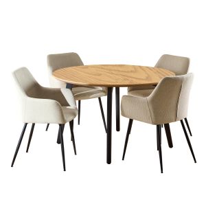 Nøra Laurens ronde eettafel Ø120x75 cm + 4 eetkamerstoelen stof Basel - naturel/beige