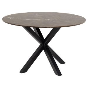 Nøra Donovan ronde eettafel Ø120x75.5 cm | zwart metaal onderstel | keramiek marmer - bruin