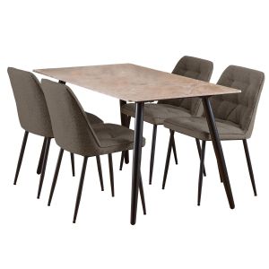 Nøra Kristina rechthoekige eettafel 140x80x75 cm - bruin + 4 eetkamerstoelen | stof Monza