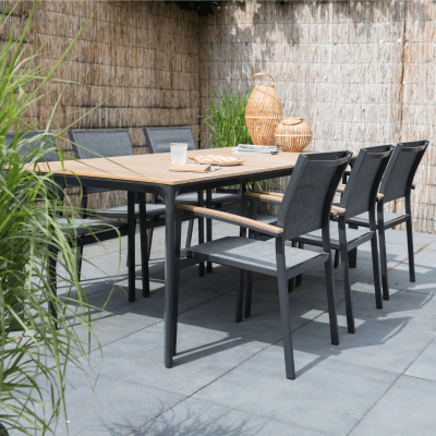 Arezzo terrastafel 200 cm & 6x terrasstoel textileen