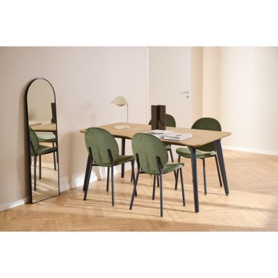 Nøra Laurens rechthoekige eettafel 160x90x75 cm + 4 eetkamerstoelen stof Caso - naturel/groen