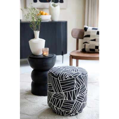 Light & Living Davone poef Ø40x44 cm - zwart/wit