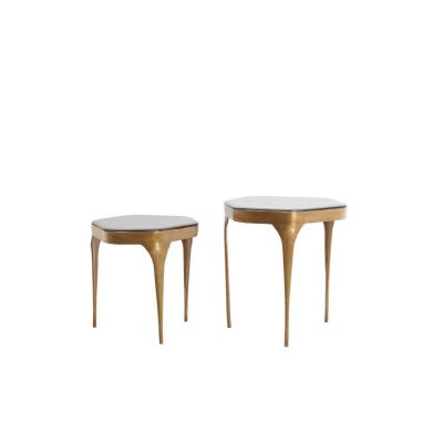 Light & Living Avi bijzettafel set van 2 glas - smoke+antiek brons