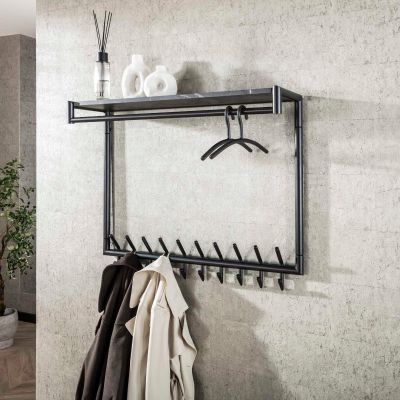 Fraaai Weiss kapstok 20 haaks hoog roede-hoedenplank -  zwart/bruin