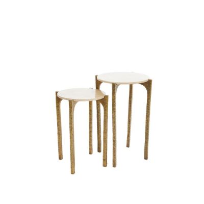 Light & Living Kanae bijzettafel set van 2 - travert zand/antiek brons