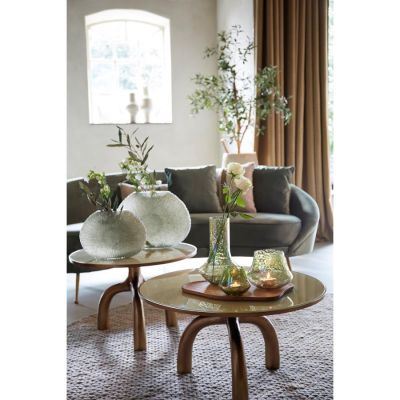 Light & Living Mello salontafel Ø76 cm - glans bruin brons/glas taupe