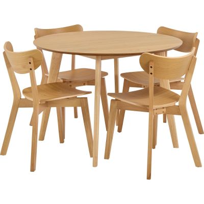 Nøra Alicia ronde eettafel ø105x76 cm + 4 eetkamerstoelen | eikenfineer