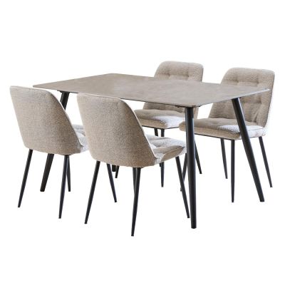 Nøra Kristina rechthoekige eettafel 140x80x75 cm - grijs + 4 eetkamerstoelen | stof Monza