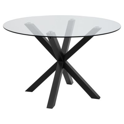 Nøra Donovan ronde eettafel Ø119x75.5 cm | zwart metaal onderstel | gehard glas - transparant
