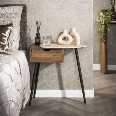 Fraaai Bruno nachtkastje - travertin en eikenlook - rechts