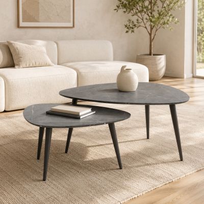 Fraaai Connie salontafel set van 2 peer vorm - zwart/bruin
