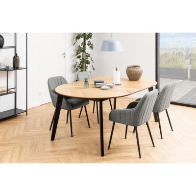 Nøra Amy ronde uitschuiftafel Ø120/198x74.5 cm | zwart rubberhout onderstel | eikenfineer - naturel