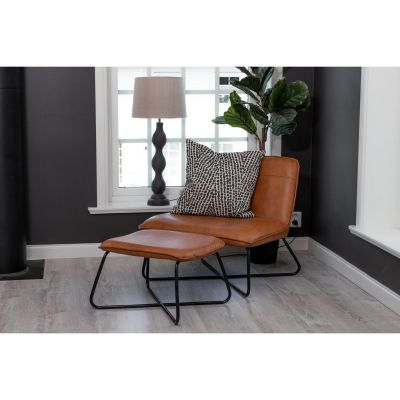 Svea Selo fauteuil met voetenbank - lederlook - cognac
