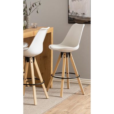 Nøra Adele barstoel | naturel rubberhout onderstel | stof PU