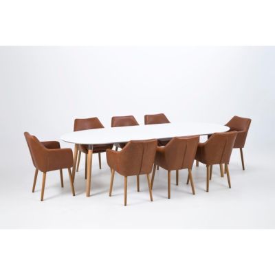 Nøra Rebekah ovale uitschuiftafel 170/270x100x74 cm | rubberhout wit | wit PU-gelakt MDF