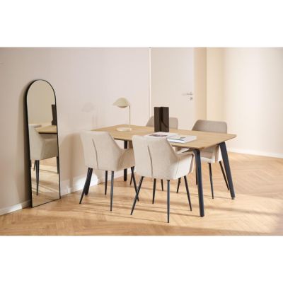 Nøra Laurens rechthoekige eettafel 160x90x75 cm + 4 eetkamerstoelen stof Basel - naturel/groen