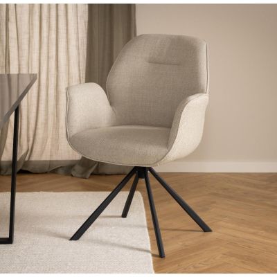 Nøra Luma draaibare armstoel | zwart metaal onderstel | stof Basel - beige
