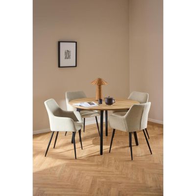 Nøra Laurens ronde eettafel Ø120x75 cm + 4 eetkamerstoelen stof Basel - naturel/beige