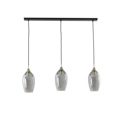 Light & Living Lukaro hanglamp 3L 100x16,5x32 cm - antiek brons/glas smoke