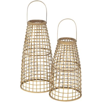 Lantaarn Anzu Naturel met LED - Set van Twee