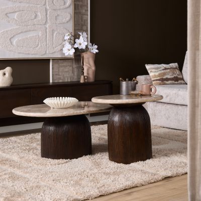 Starfurn Bijzettafel Noel 90 cm - donkerbruin/marmer